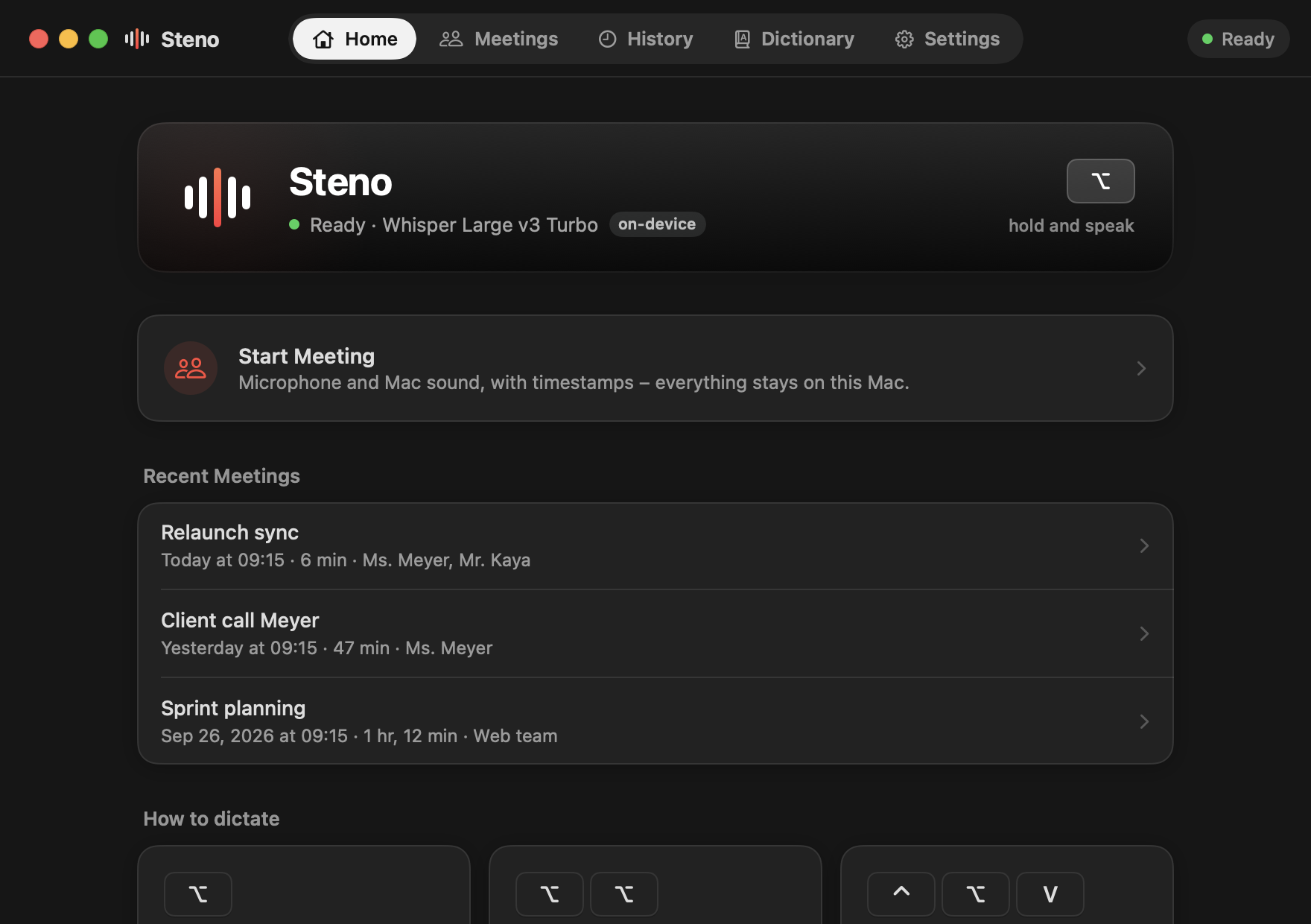 Steno Home in dark appearance