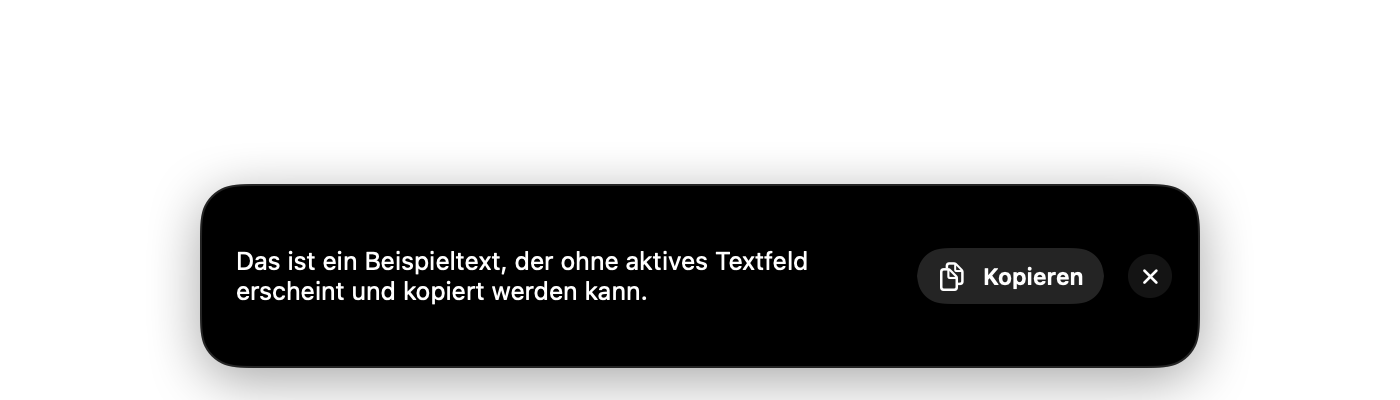 Diktierter Text wartet in der Blase, mit Kopieren-Knopf