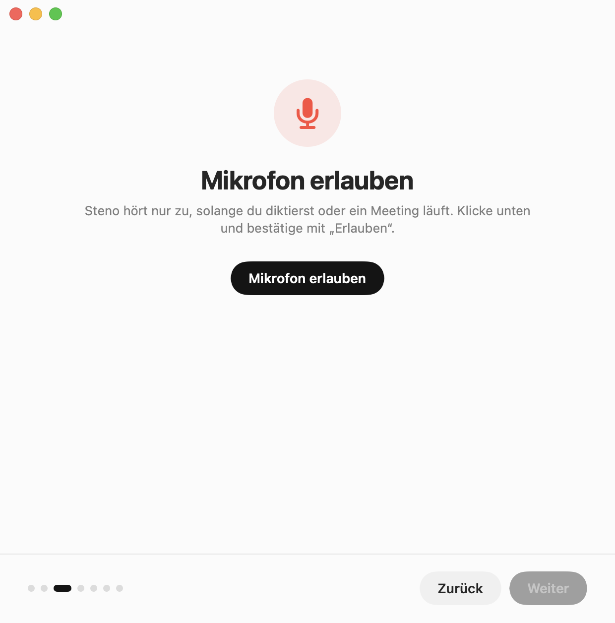 Einrichtungs-Assistent: Zugriff auf das Mikrofon erlauben