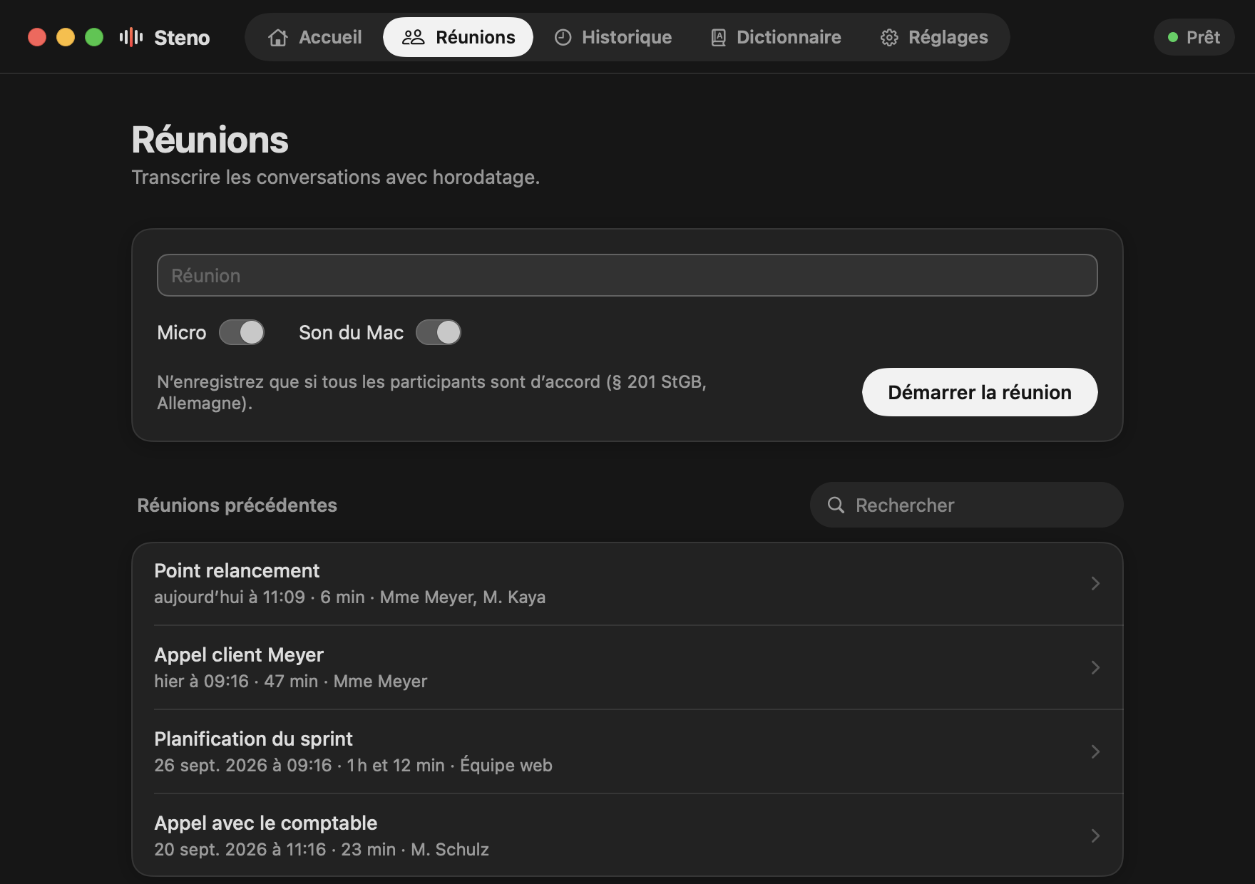 Steno, Réunions en apparence sombre