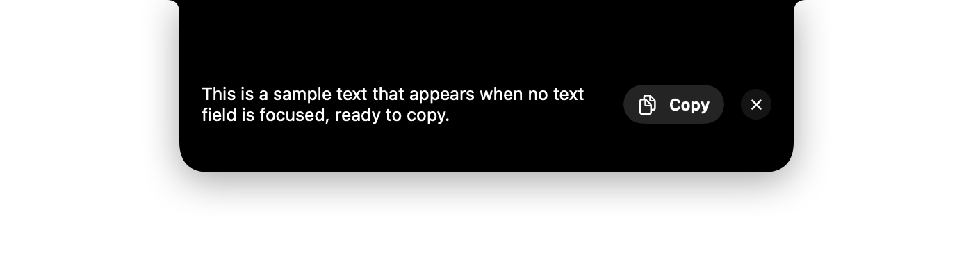 Dictated text waiting in the notch with a Copy button