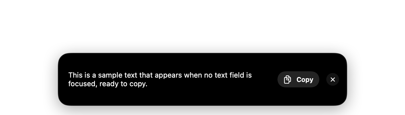 Dictated text waiting in the bubble with a Copy button