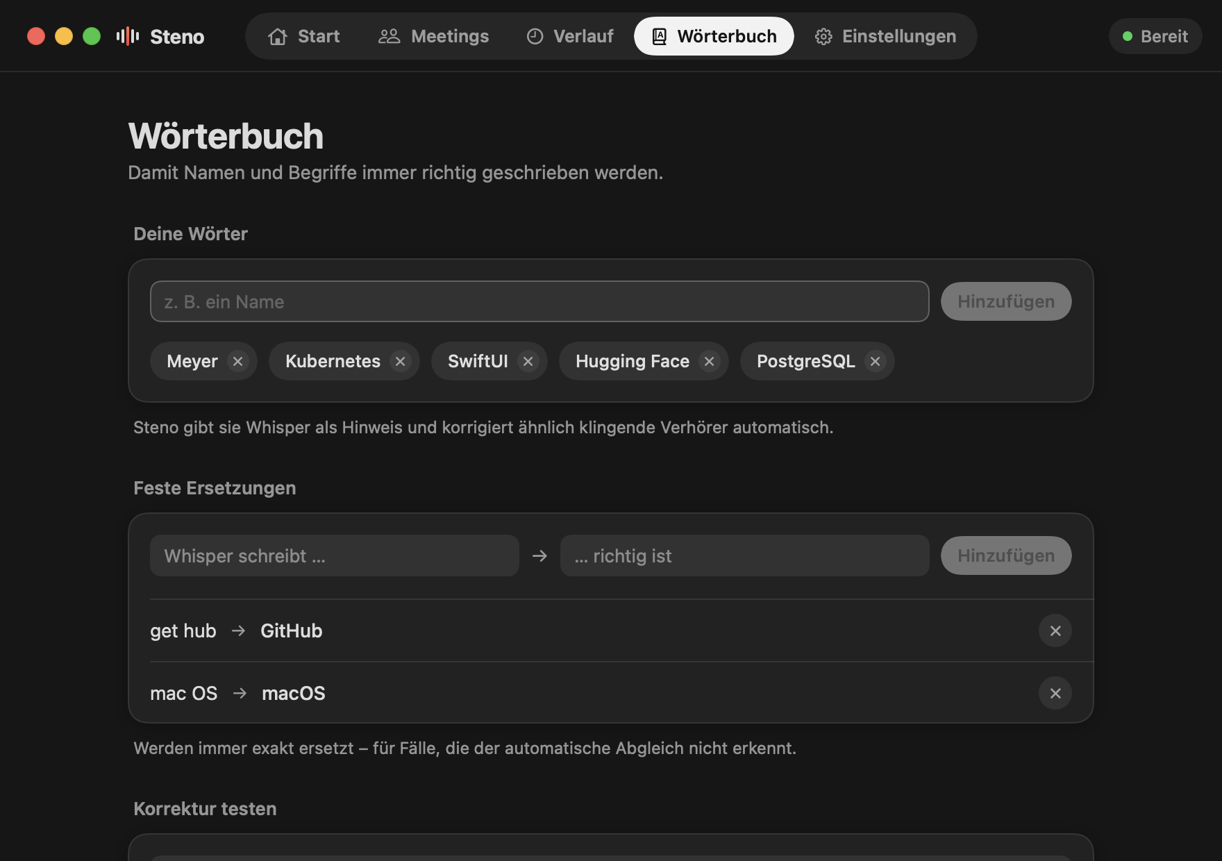 Steno, Wörterbuch in dunkler Darstellung