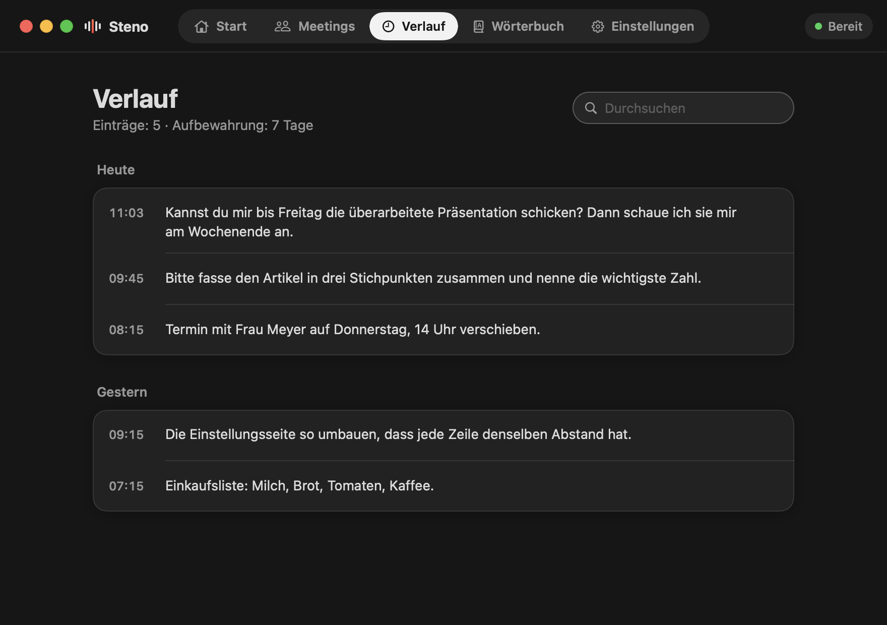 Steno, Verlauf in dunkler Darstellung