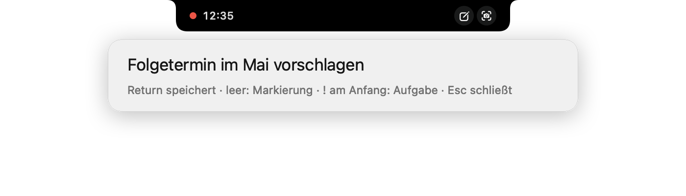Schnelle Notiz unter der Notch während eines Meetings